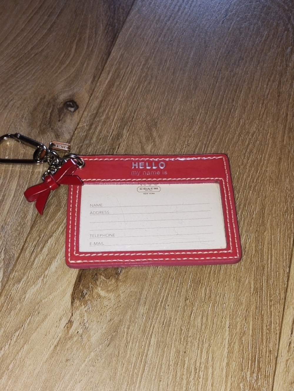CoachPoppy Red Leather 'Hello My Name Is' Red Patent Leather ID Tag